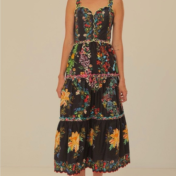 FARM Rio Dresses & Skirts - Farm Rio Black Delicate Forest Scarves Organic Cotton Maxi Dress Small